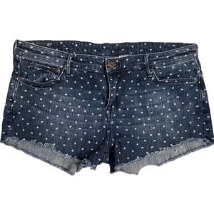 H&M jean shorts dark wash white embroidered hearts
